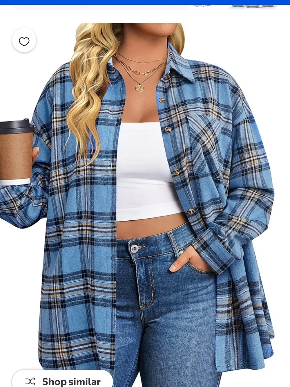 Blue Plaid Button-Up Shirt Jacket - Relaxed Women’s Top